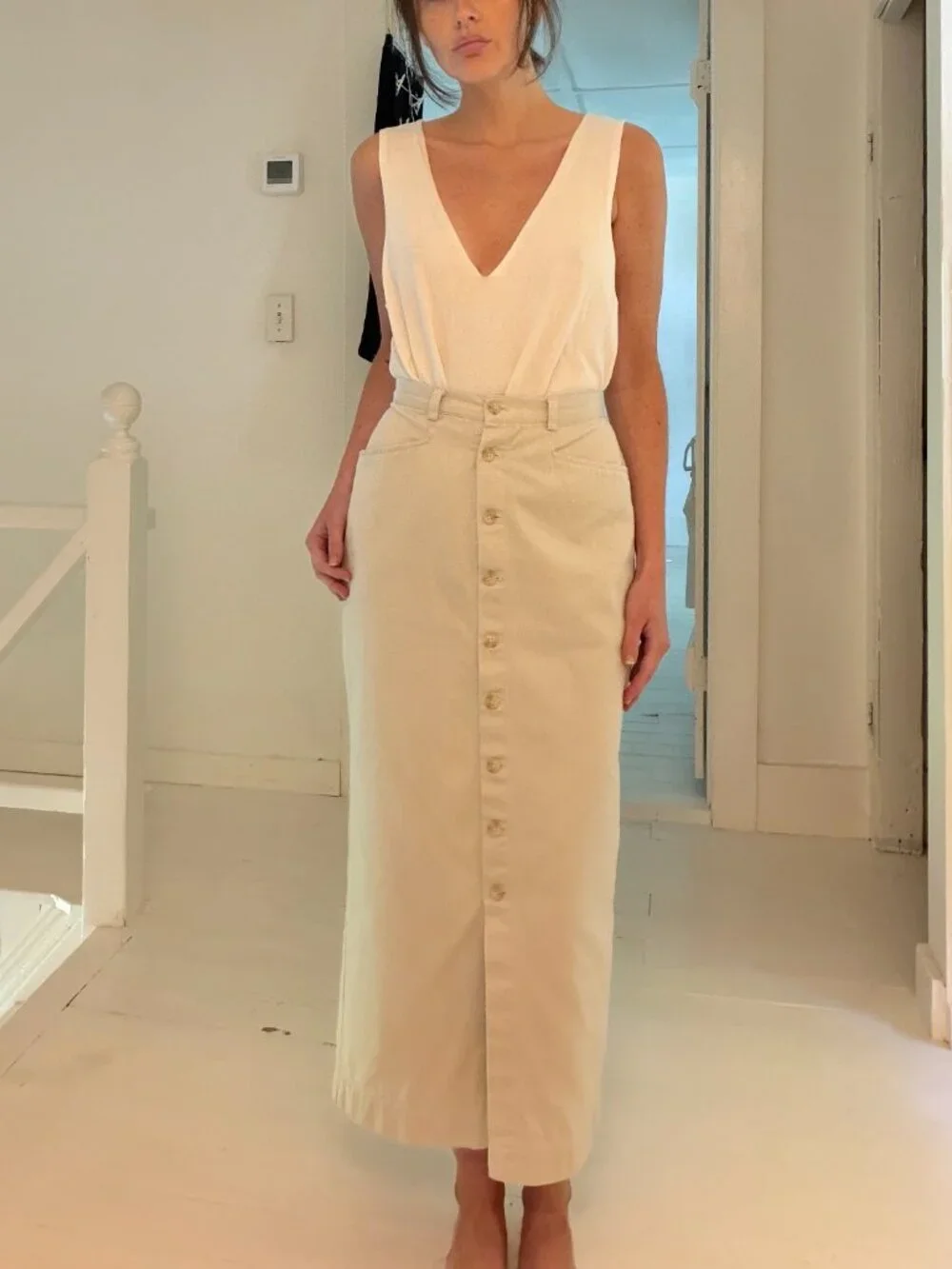 GAP Vintage Cream Button-Front Midi Skirt